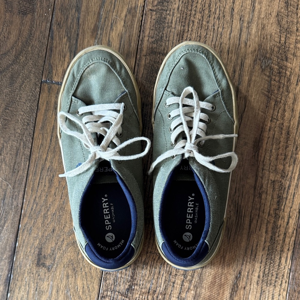 Sperry Youth Olive Canvas Sneakers